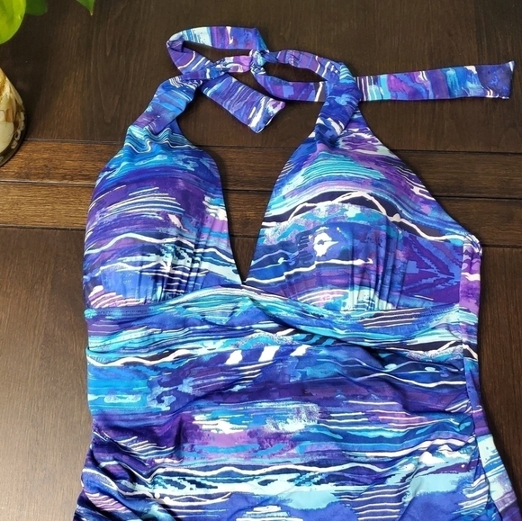 Ralph Lauren blue one piece lined Multicolored haltered swimsuit - Picture 2 of 4